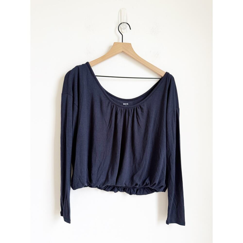 NEW Anthropologie Maeve Long Sleeve Bubble Hem Top Navy Blue XS - Picture 2 of 6